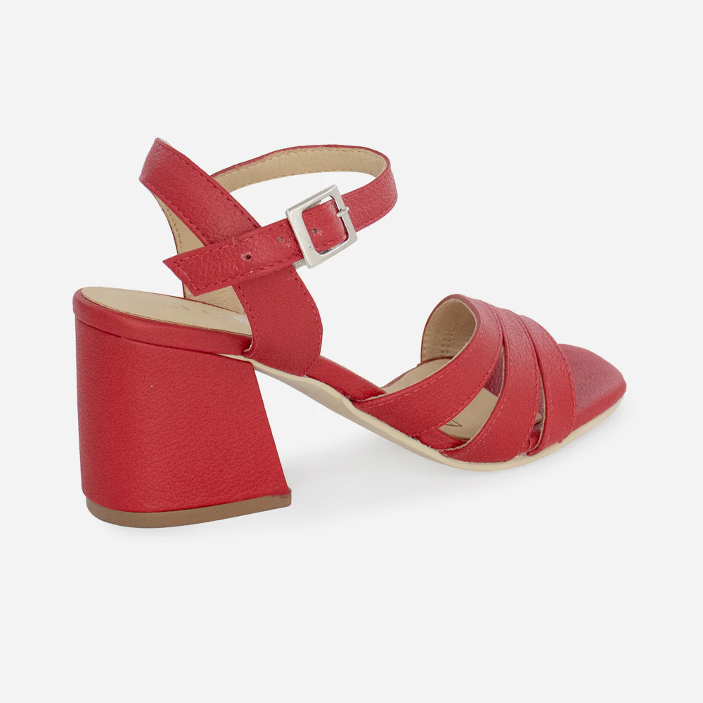 Sandalia tacon violeta de cuero para mujer - Rojo - Image 3
