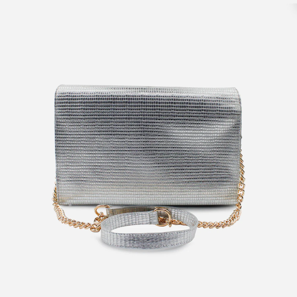 Sobre centella de cuero para mujer - Plata - Image 3