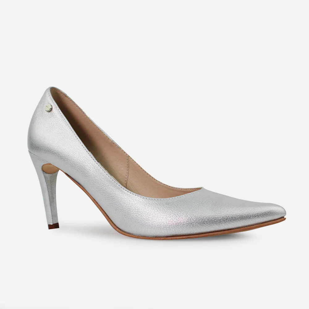Tacones camil de cuero para mujer - Plata - Image 2