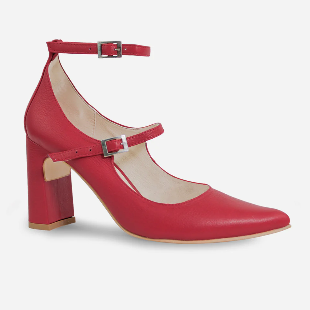 Tacones constance de cuero para mujer - Rojo - Image 2