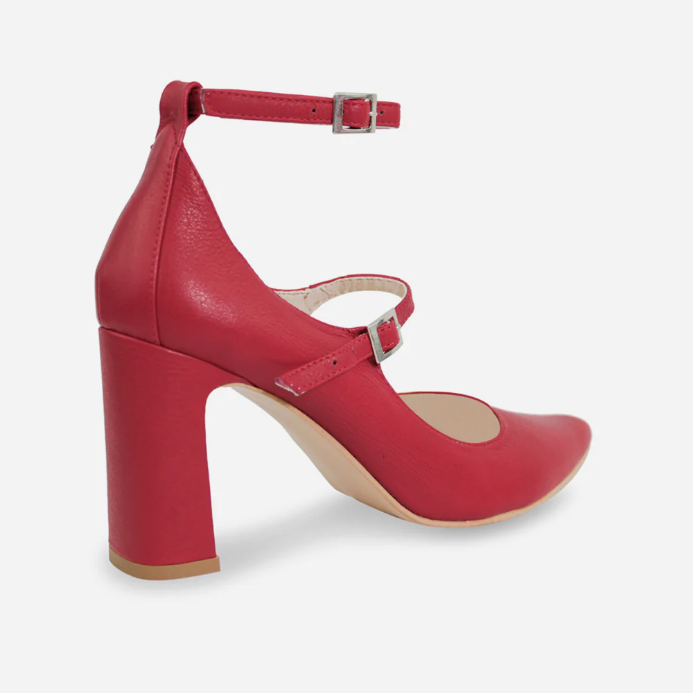 Tacones constance de cuero para mujer - Rojo - Image 3
