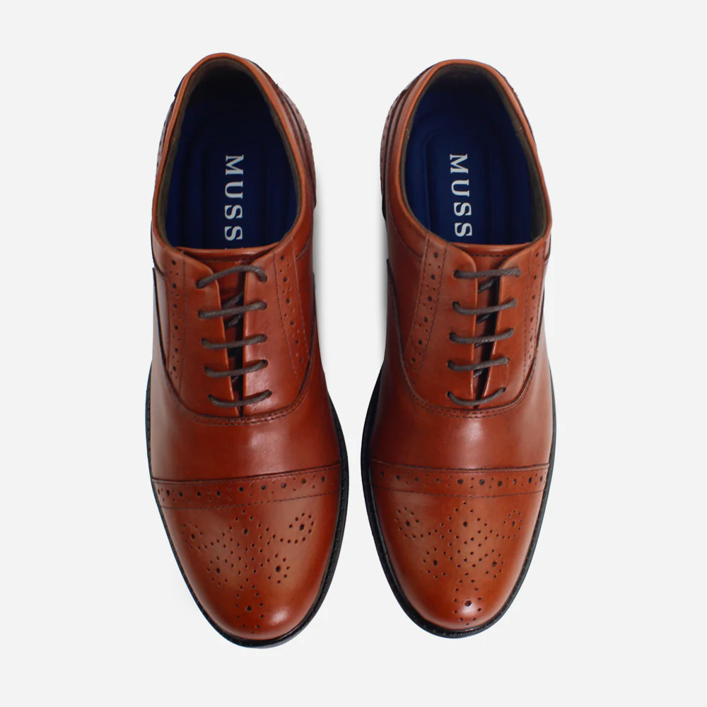 Tenis Oxfords perseo de cuero graso para hombre - Miel - Image 4