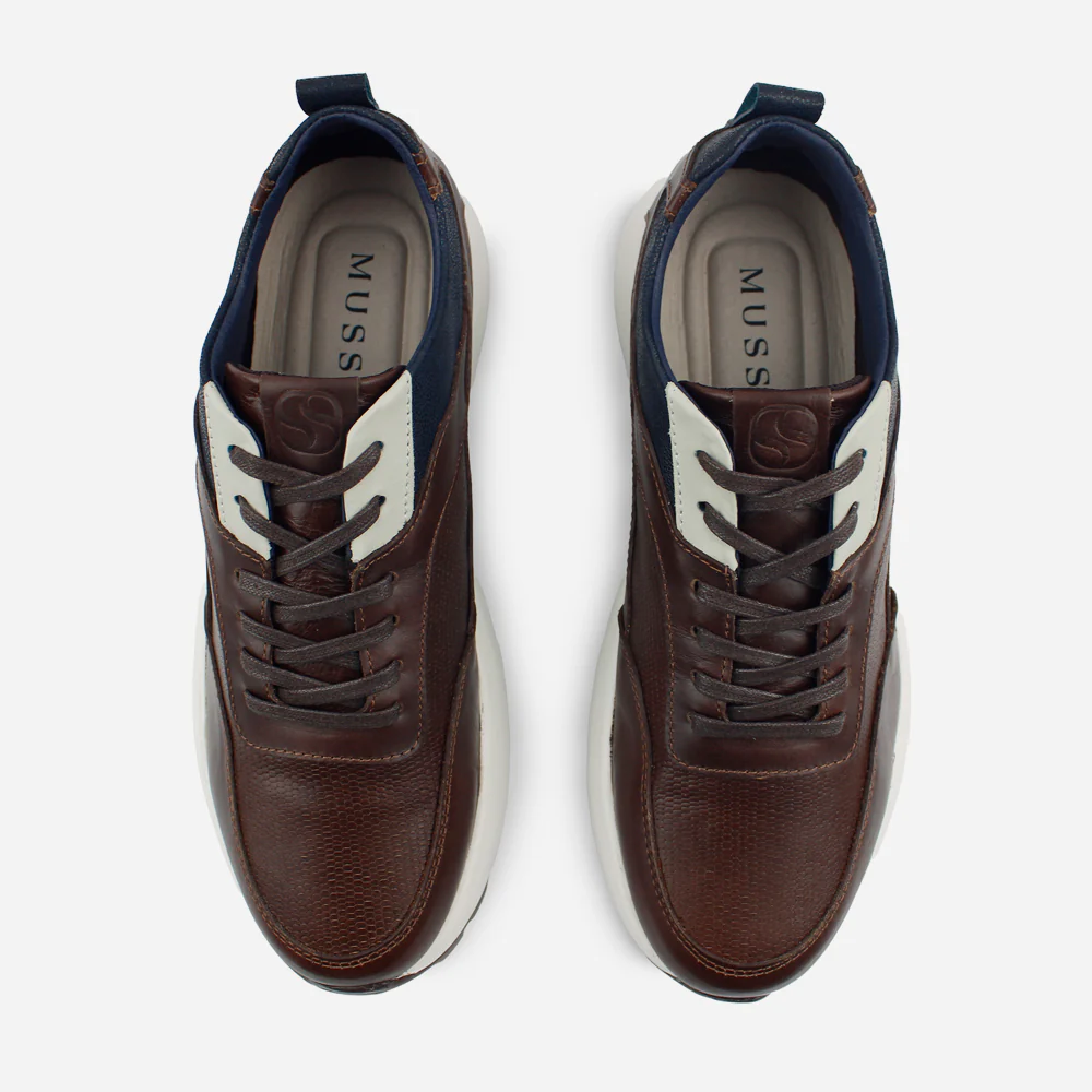 Tenis Sneakers alan de cuero graso para hombre - Café - Image 4