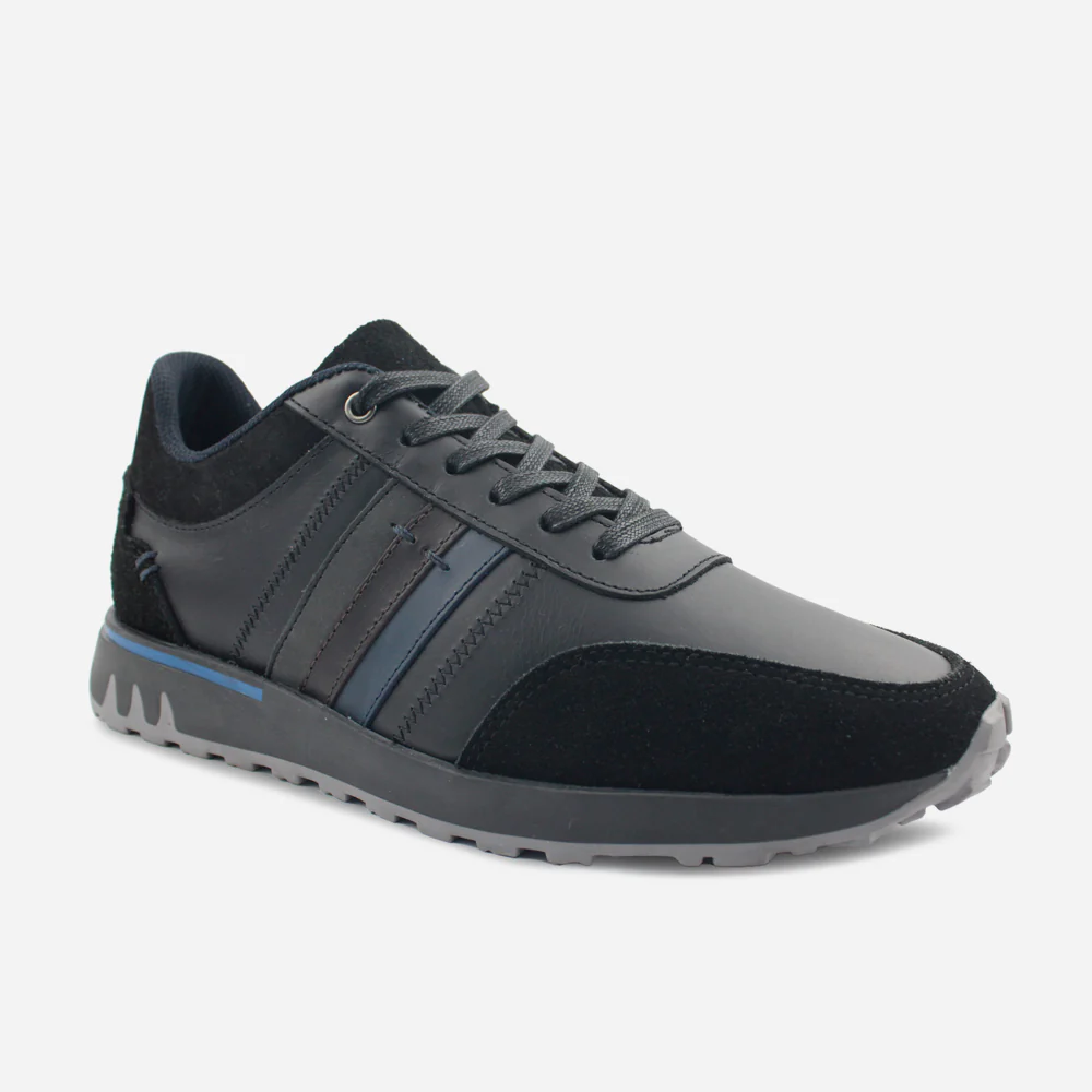 Tenis Sneakers dominic de cuero carnaza para hombre - Negro - Image 2