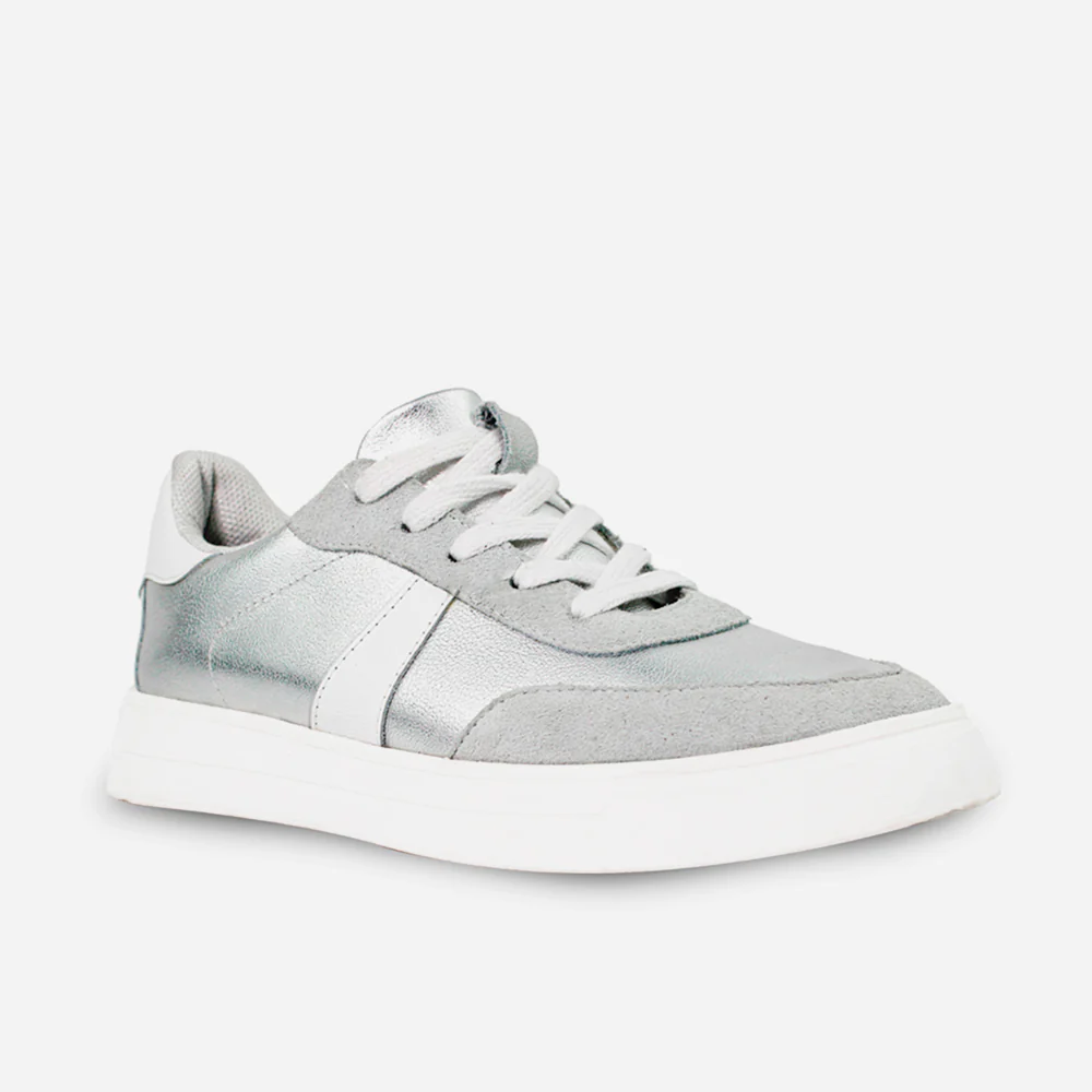 Tenis Sneakers electric de cuero carnaza para mujer - Plata - Image 2