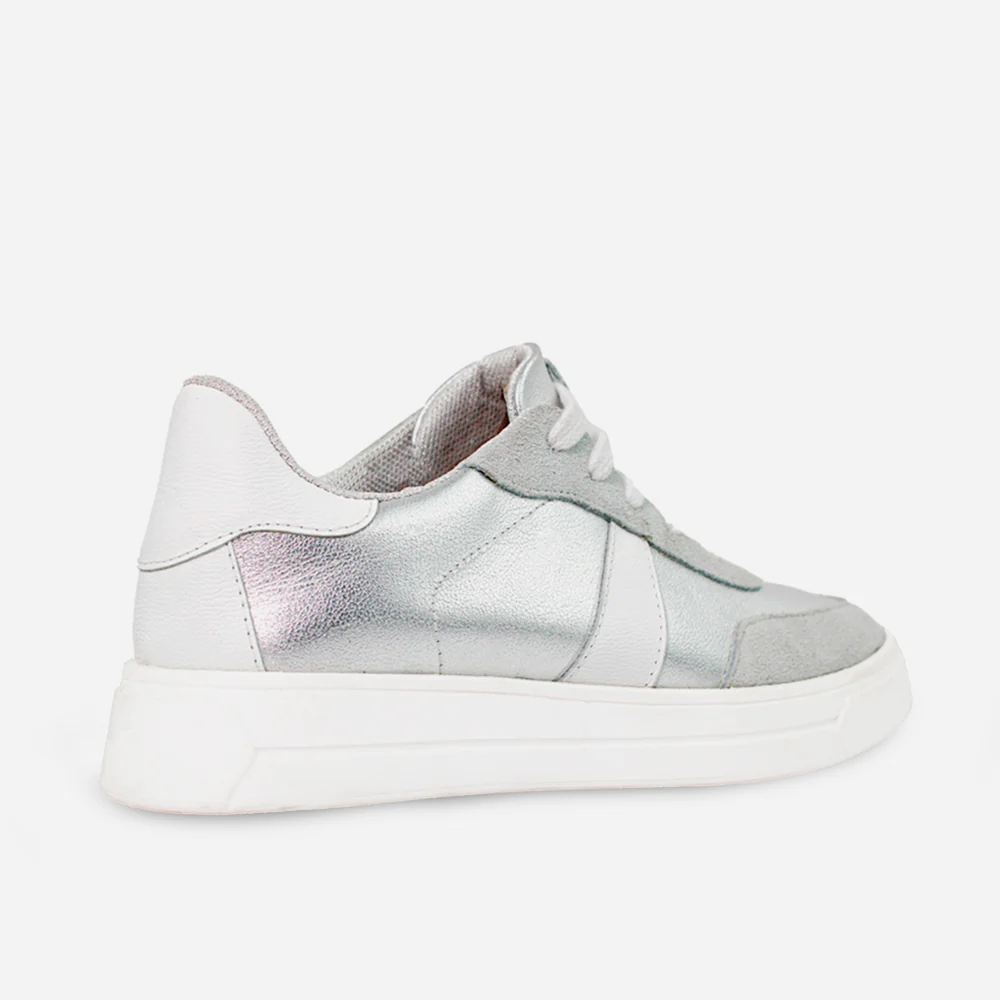 Tenis Sneakers electric de cuero carnaza para mujer - Plata - Image 3
