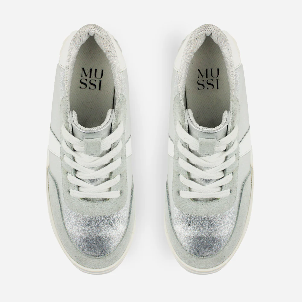 Tenis Sneakers electric de cuero carnaza para mujer - Plata - Image 4