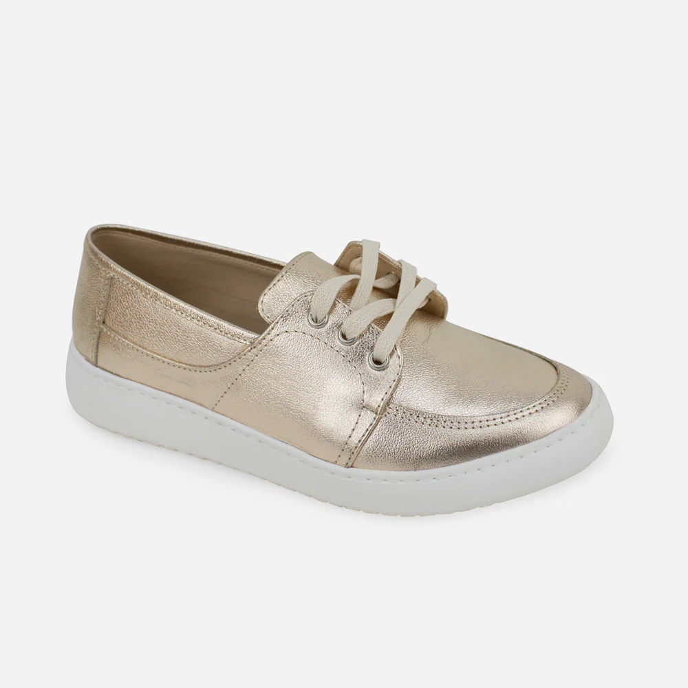 Tenis Sneakers ima de cuero para mujer - Oro - Image 2