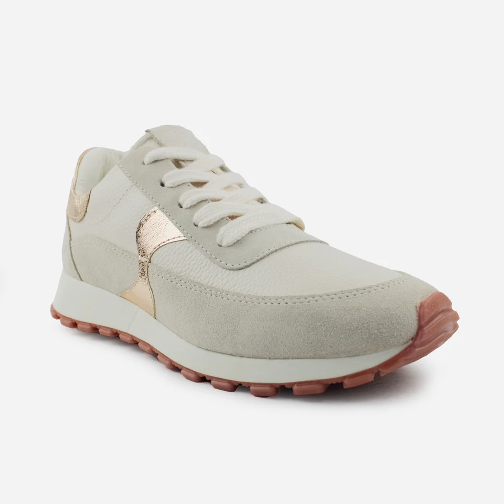 Tenis Sneakers juno de cuero carnaza para mujer - Hueso - Image 2