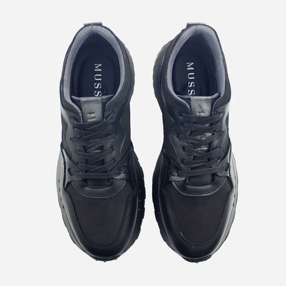 Tenis Sneakers ronoa de cuero para hombre - Negro - Image 4