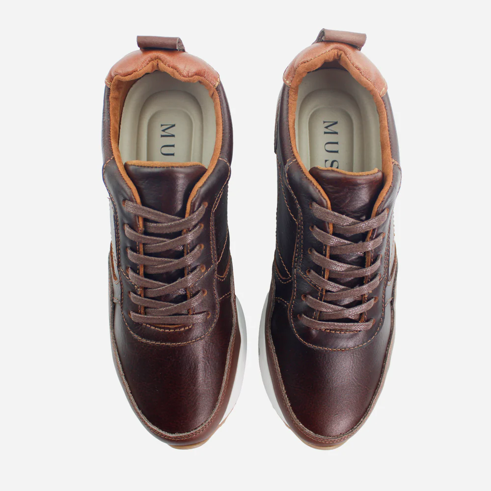 Tenis Sneakers sarita de cuero para hombre - Brandy - Image 4