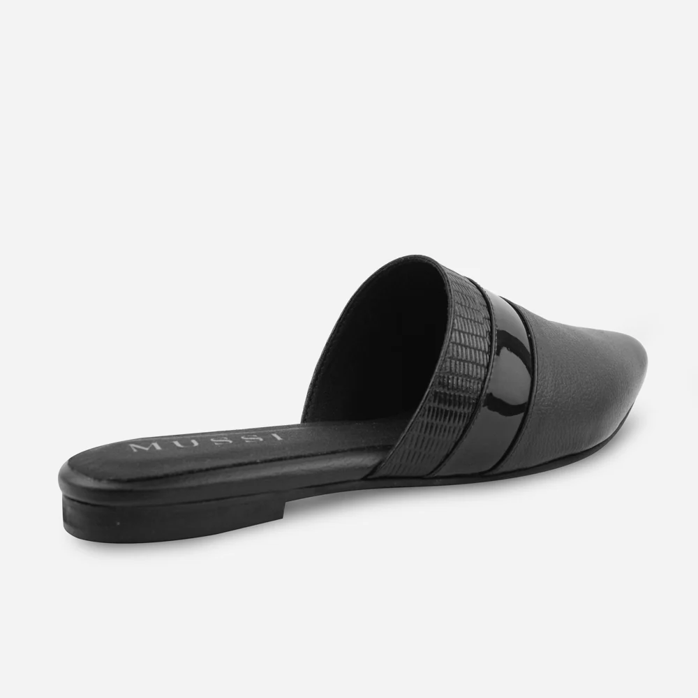 Zueco plano margarita de cuero para mujer - Negro - Image 3